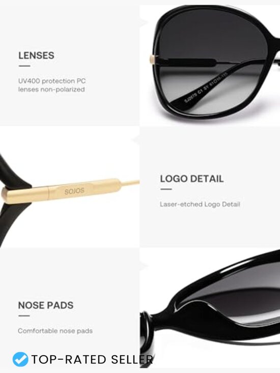 Oversized Butterfly Sunglasses with Gold Arms UV Protection